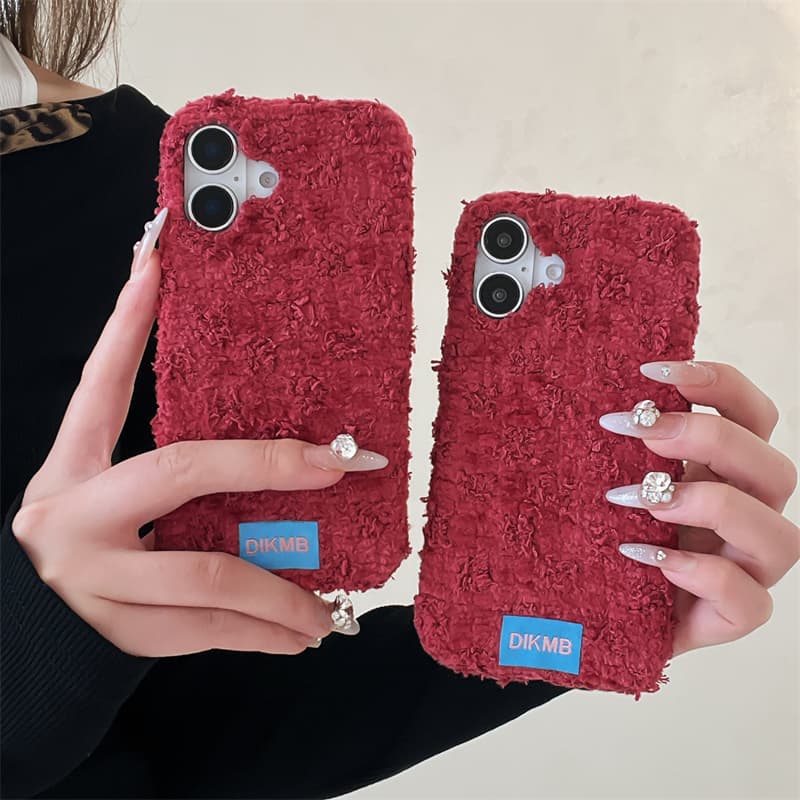 Apple Iphone 15 Pro Max - Angora Red Fuzzy Phone Case for