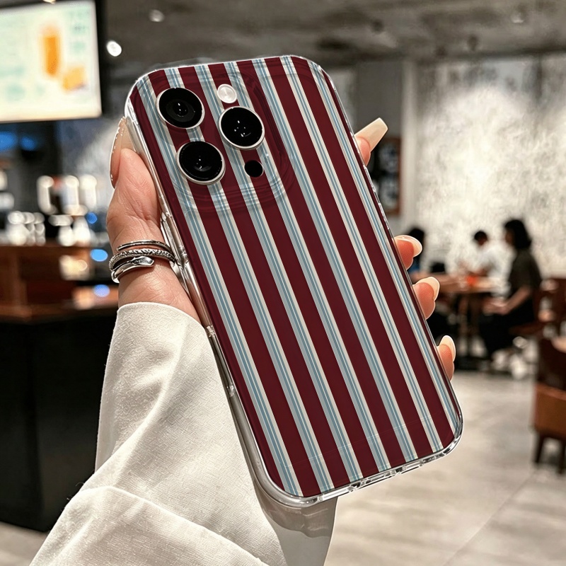 Burgundy Blue Striped Pattern  - Apple Iphone 15 Pro Max 评论和价格